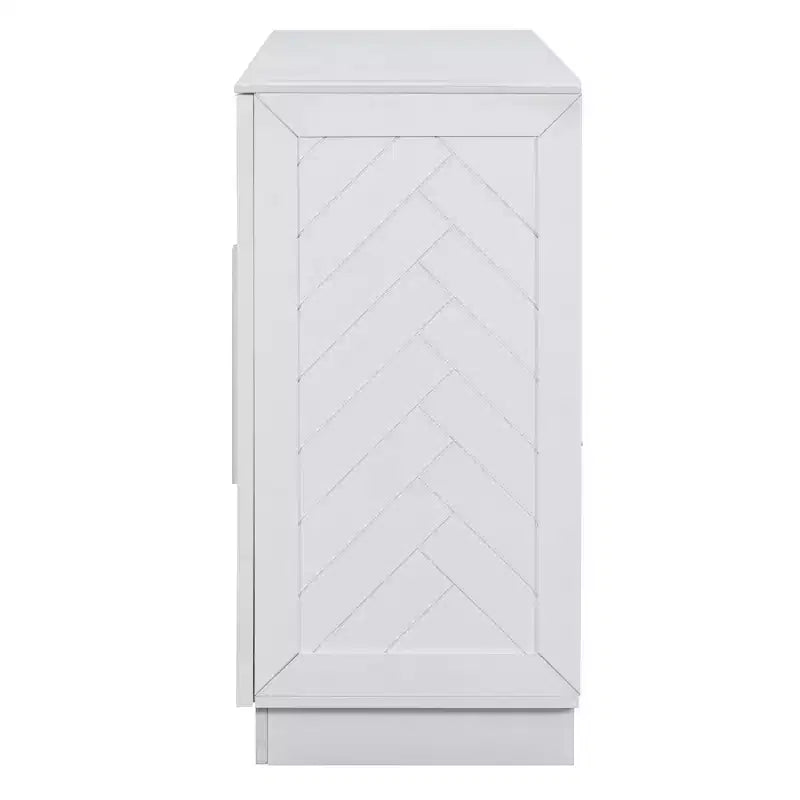 Credenza da Cucina con Mobile Contenitore, Ripiani Regolabili e Maniglie Argentate per Sala da Pranzo, Bianco