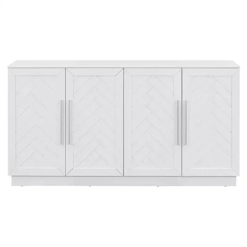 Credenza da Cucina con Mobile Contenitore, Ripiani Regolabili e Maniglie Argentate per Sala da Pranzo, Bianco