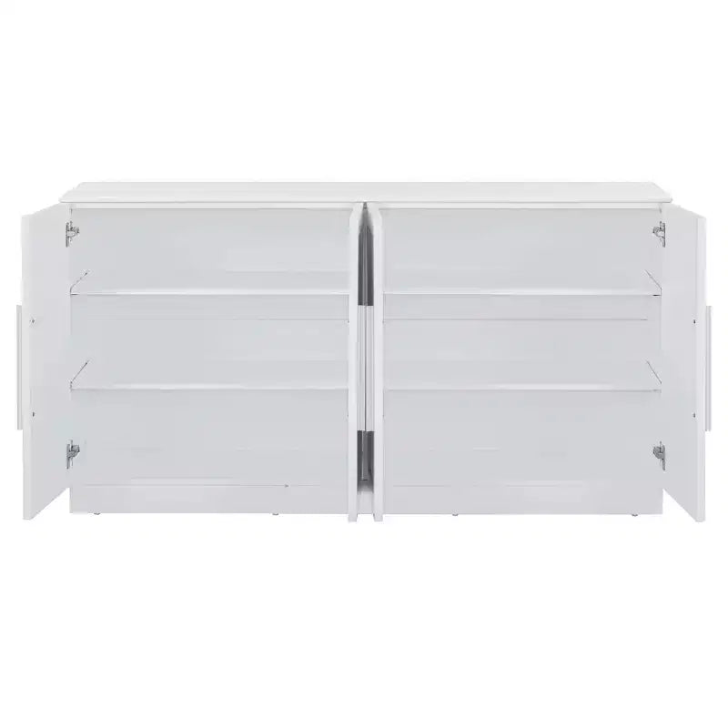 Credenza da Cucina con Mobile Contenitore, Ripiani Regolabili e Maniglie Argentate per Sala da Pranzo, Bianco