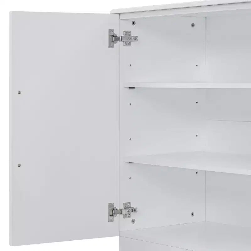 Credenza da Cucina con Mobile Contenitore, Ripiani Regolabili e Maniglie Argentate per Sala da Pranzo, Bianco
