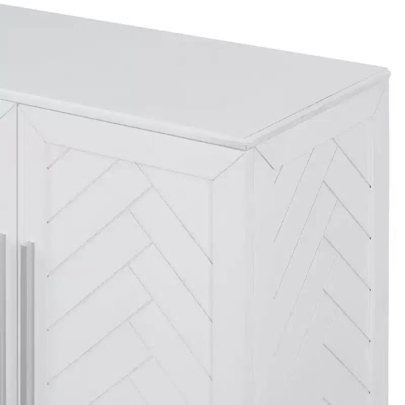 Credenza da Cucina con Mobile Contenitore, Ripiani Regolabili e Maniglie Argentate per Sala da Pranzo, Bianco