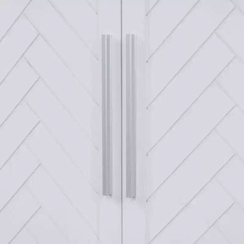 Credenza da Cucina con Mobile Contenitore, Ripiani Regolabili e Maniglie Argentate per Sala da Pranzo, Bianco