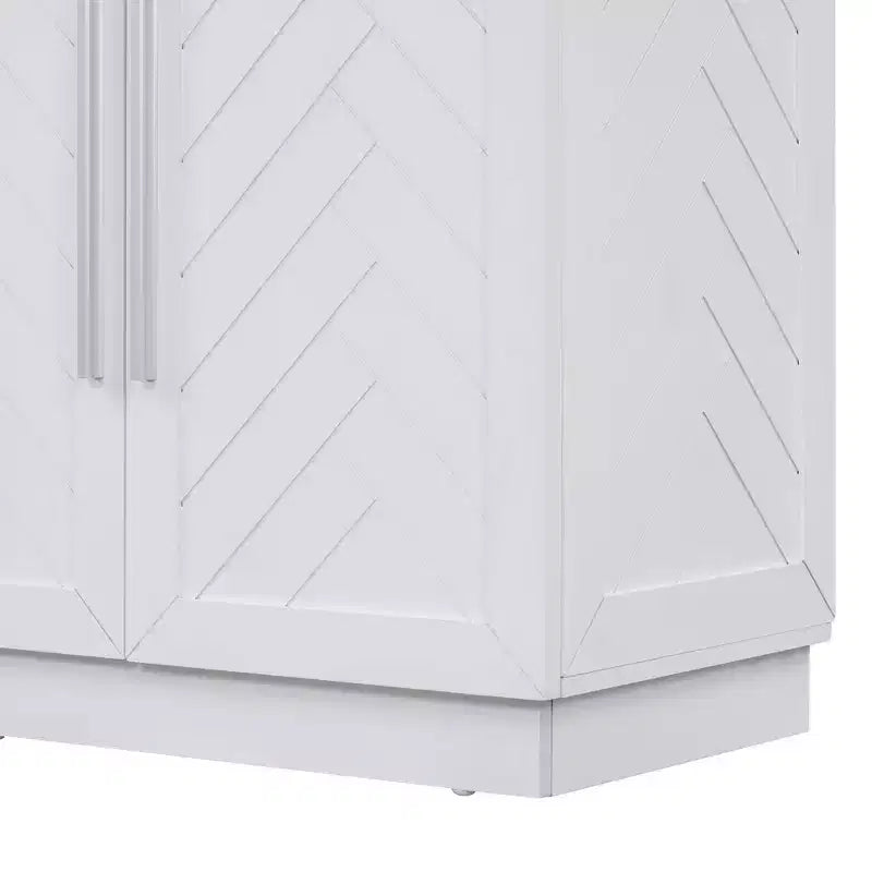 Credenza da Cucina con Mobile Contenitore, Ripiani Regolabili e Maniglie Argentate per Sala da Pranzo, Bianco