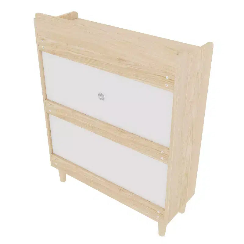 Scarpiera con 2 cassetti a ribalta e gambe in legno naturale, porta scarpe sottile salvaspazio per ingresso, corridoio