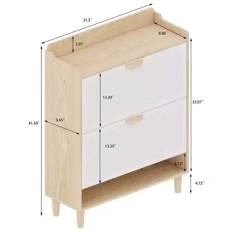 Scarpiera con 2 cassetti a ribalta e gambe in legno naturale, porta scarpe sottile salvaspazio per ingresso, corridoio