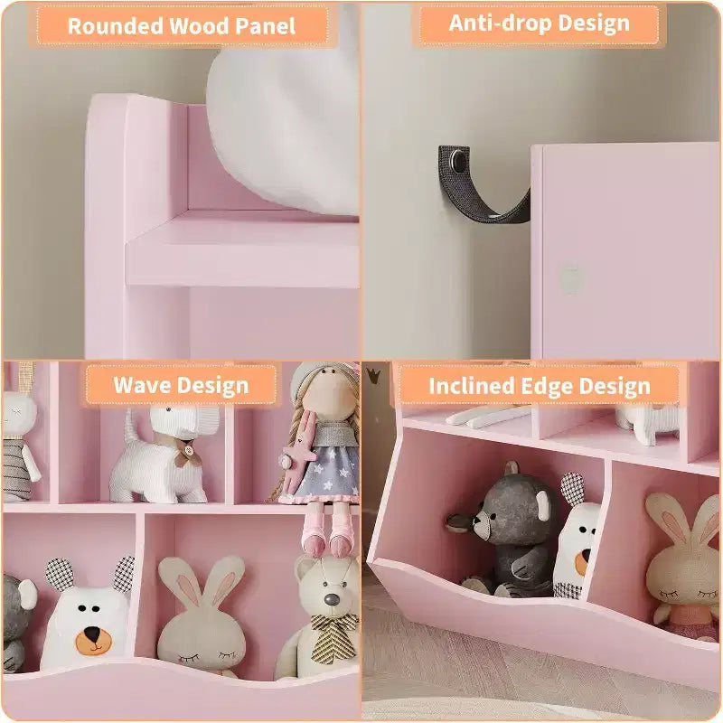Libreria per bambini con scomparti, organizer per giocattoli e libreria per sala giochi, camera da letto, asilo nido, bianca