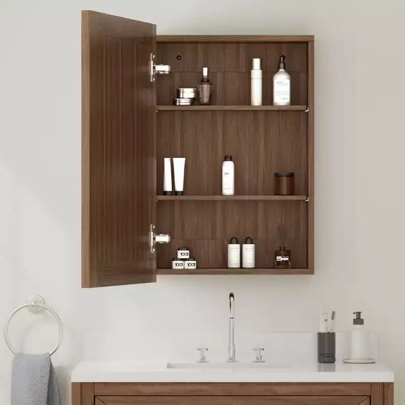 Specchio da bagno con armadietto contenitore, mobiletto da parete in legno con specchio e ripiani interni regolabili