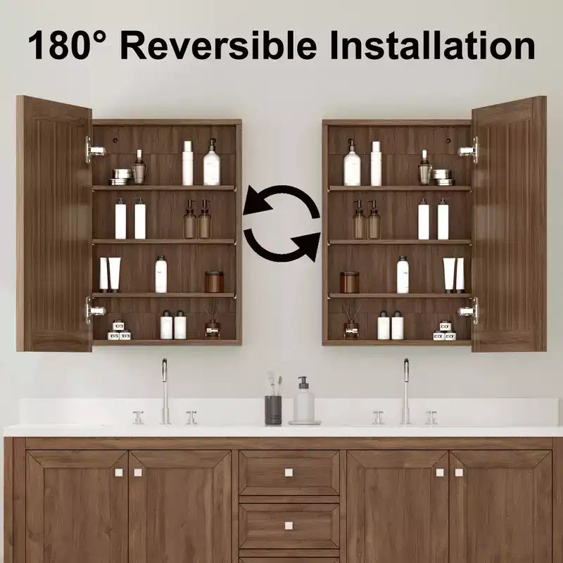 Specchio da bagno con armadietto contenitore, mobiletto da parete in legno con specchio e ripiani interni regolabili