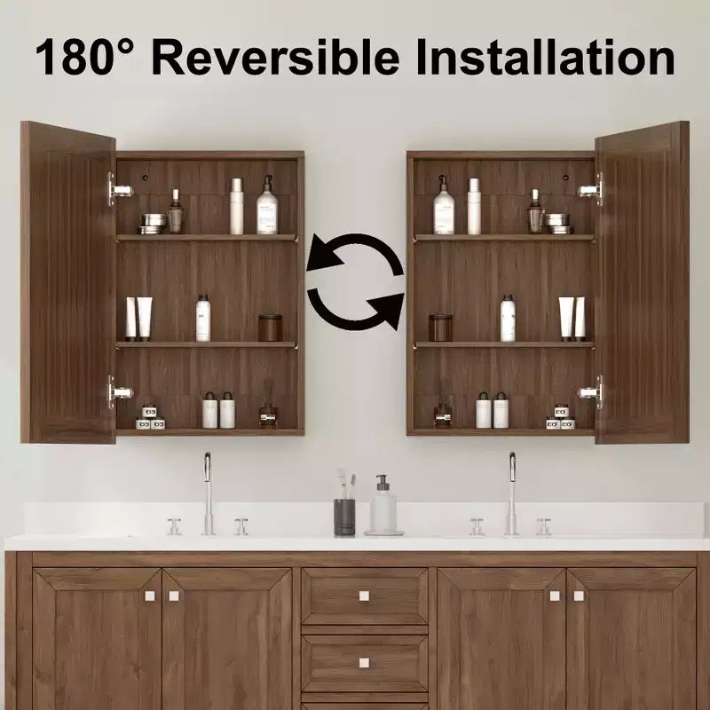 Specchio da bagno con armadietto contenitore, mobiletto da parete in legno con specchio e ripiani interni regolabili