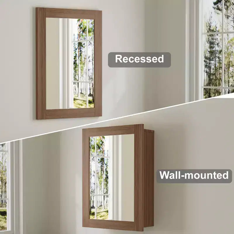 Specchio da bagno con armadietto contenitore, mobiletto da parete in legno con specchio e ripiani interni regolabili
