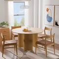 PexFix 46 Round Dining Table Kitchen Table for 4 with Arc-Shaped Edge Top and Fluted Pedestal Legs for Living Room Dining Room Coffee Office Natural