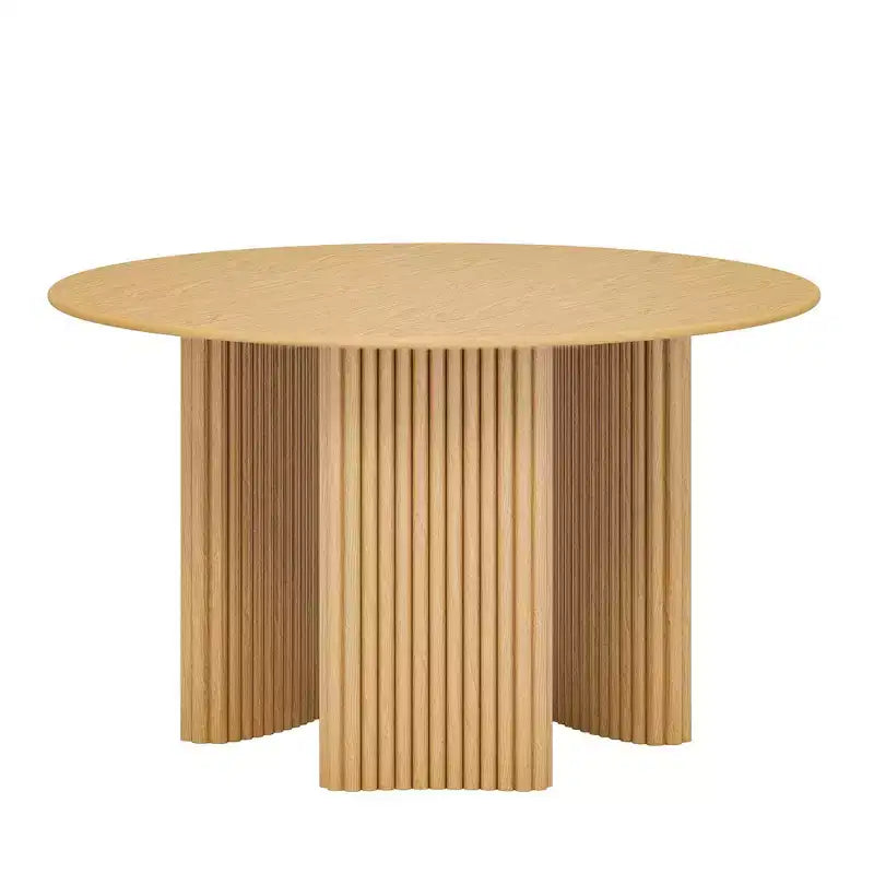Tavolo da Pranzo Rotondo da 46 pollici per 4 Persone, Top con Bordo ad Arco e Gambe a Piedistallo Scanalate, per Soggiorno, Sala da Pranzo, Caffetteria, Ufficio, Colore Naturale