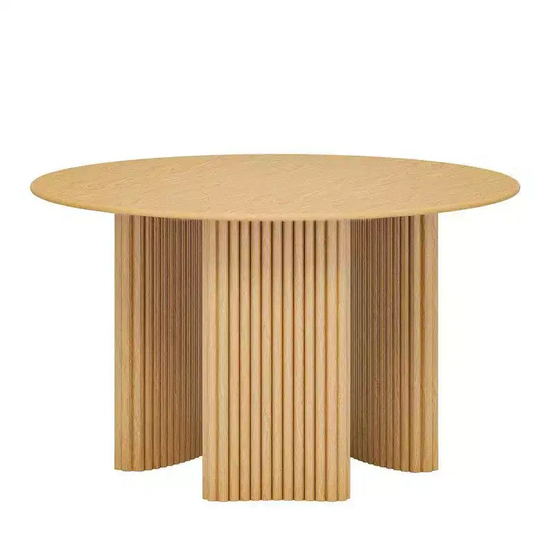 Tavolo da Pranzo Rotondo da 46 pollici per 4 Persone, Top con Bordo ad Arco e Gambe a Piedistallo Scanalate, per Soggiorno, Sala da Pranzo, Caffetteria, Ufficio, Colore Naturale