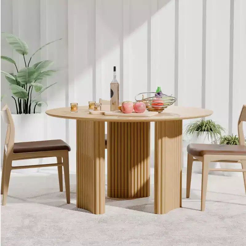 Tavolo da Pranzo Rotondo da 46 pollici per 4 Persone, Top con Bordo ad Arco e Gambe a Piedistallo Scanalate, per Soggiorno, Sala da Pranzo, Caffetteria, Ufficio, Colore Naturale