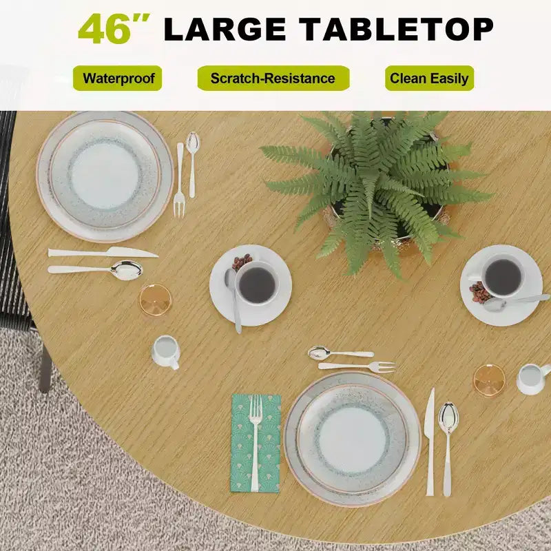 Tavolo da Pranzo Rotondo da 46 pollici per 4 Persone, Top con Bordo ad Arco e Gambe a Piedistallo Scanalate, per Soggiorno, Sala da Pranzo, Caffetteria, Ufficio, Colore Naturale