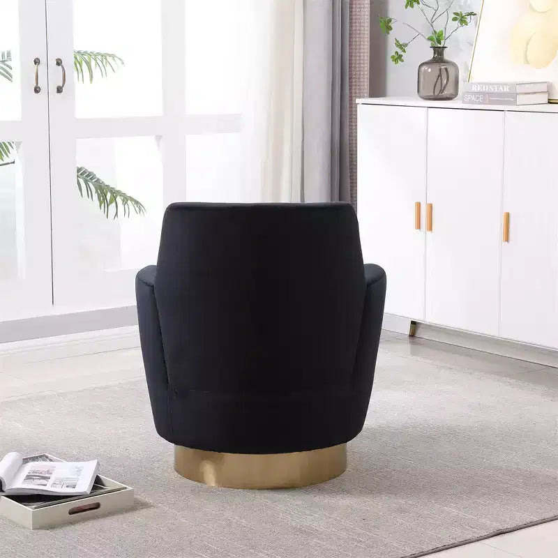 Poltrona Girevole a Barile, Poltrona Rotonda con Base in Acciaio Inossidabile Dorato, Poltrona da Lettura Moderna Girevole a 360° per Soggiorno o Camera da Letto