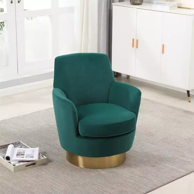 Poltrona Girevole a Barile, Poltrona Rotonda con Base in Acciaio Inossidabile Dorato, Poltrona da Lettura Moderna Girevole a 360° per Soggiorno o Camera da Letto