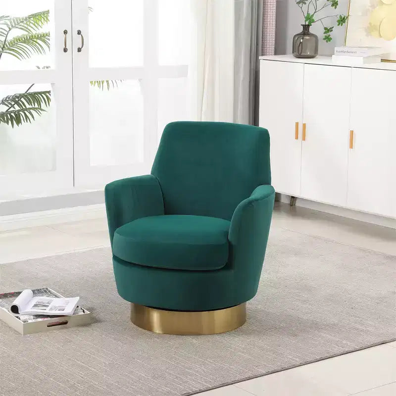Poltrona Girevole a Barile, Poltrona Rotonda con Base in Acciaio Inossidabile Dorato, Poltrona da Lettura Moderna Girevole a 360° per Soggiorno o Camera da Letto