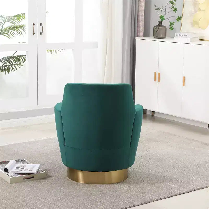 Poltrona Girevole a Barile, Poltrona Rotonda con Base in Acciaio Inossidabile Dorato, Poltrona da Lettura Moderna Girevole a 360° per Soggiorno o Camera da Letto