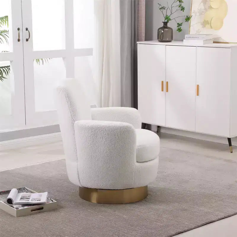 Poltrona Girevole a Barile, Poltrona Rotonda con Base in Acciaio Inossidabile Dorato, Poltrona da Lettura Moderna Girevole a 360° per Soggiorno o Camera da Letto