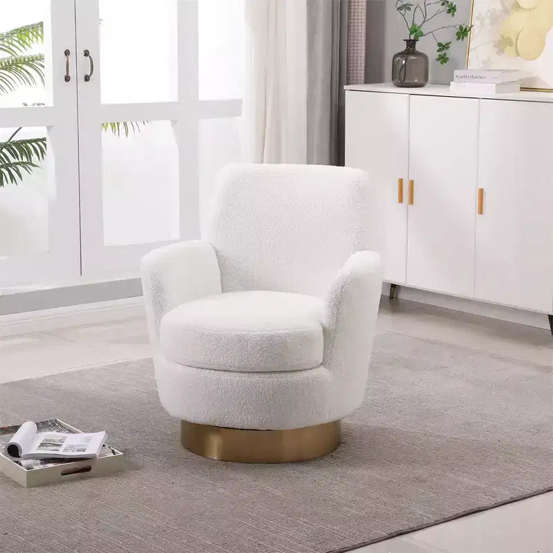 Poltrona Girevole a Barile, Poltrona Rotonda con Base in Acciaio Inossidabile Dorato, Poltrona da Lettura Moderna Girevole a 360° per Soggiorno o Camera da Letto