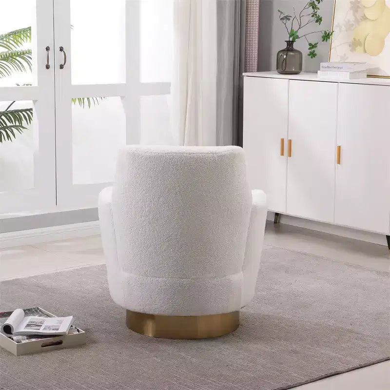 Poltrona Girevole a Barile, Poltrona Rotonda con Base in Acciaio Inossidabile Dorato, Poltrona da Lettura Moderna Girevole a 360° per Soggiorno o Camera da Letto