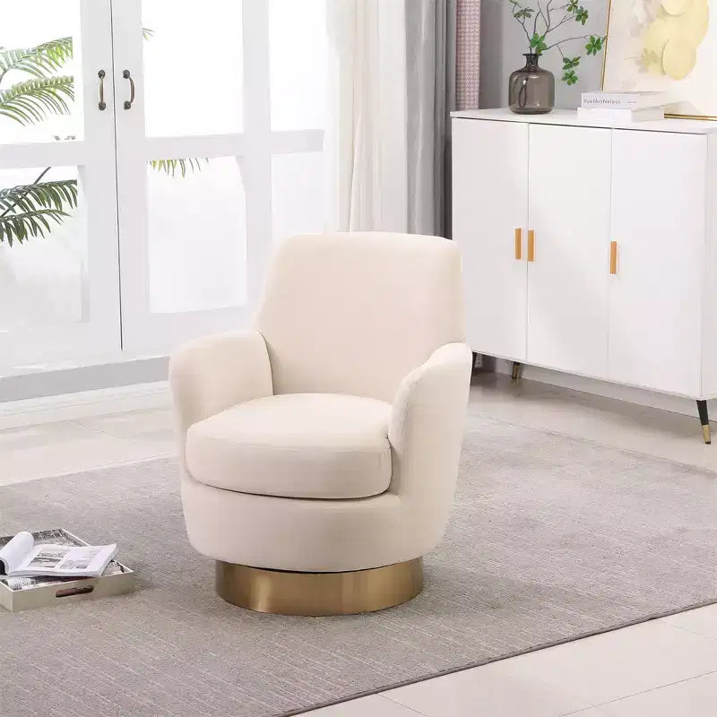 Poltrona Girevole a Barile, Poltrona Rotonda con Base in Acciaio Inossidabile Dorato, Poltrona da Lettura Moderna Girevole a 360° per Soggiorno o Camera da Letto