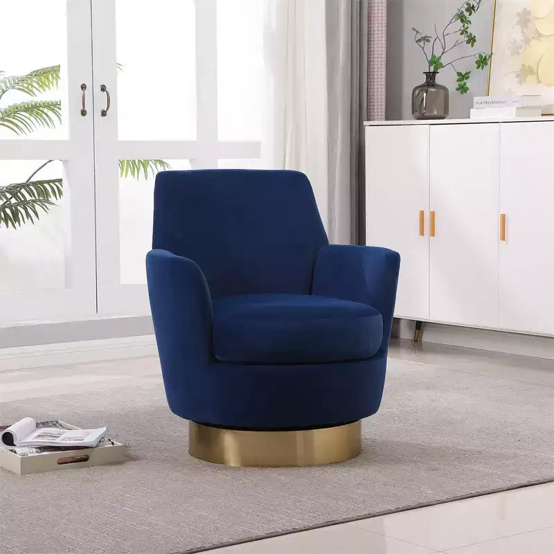 Poltrona Girevole a Barile, Poltrona Rotonda con Base in Acciaio Inossidabile Dorato, Poltrona da Lettura Moderna Girevole a 360° per Soggiorno o Camera da Letto
