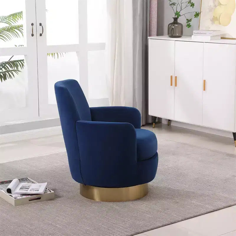 Poltrona Girevole a Barile, Poltrona Rotonda con Base in Acciaio Inossidabile Dorato, Poltrona da Lettura Moderna Girevole a 360° per Soggiorno o Camera da Letto