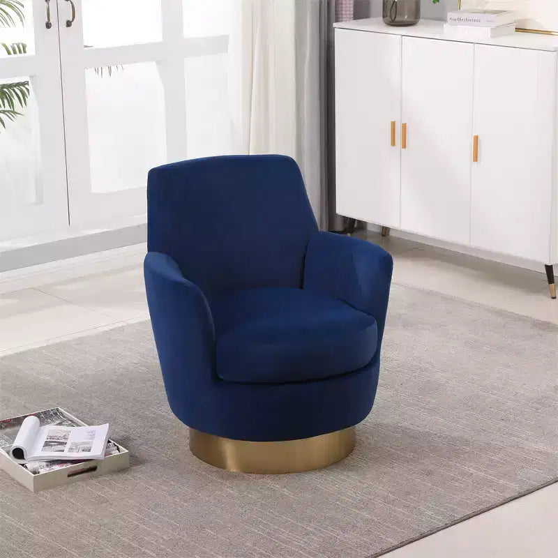 Poltrona Girevole a Barile, Poltrona Rotonda con Base in Acciaio Inossidabile Dorato, Poltrona da Lettura Moderna Girevole a 360° per Soggiorno o Camera da Letto