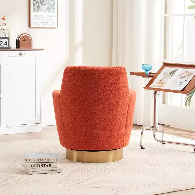 Poltrona Girevole a Barile, Poltrona Rotonda con Base in Acciaio Inossidabile Dorato, Poltrona da Lettura Moderna Girevole a 360° per Soggiorno o Camera da Letto