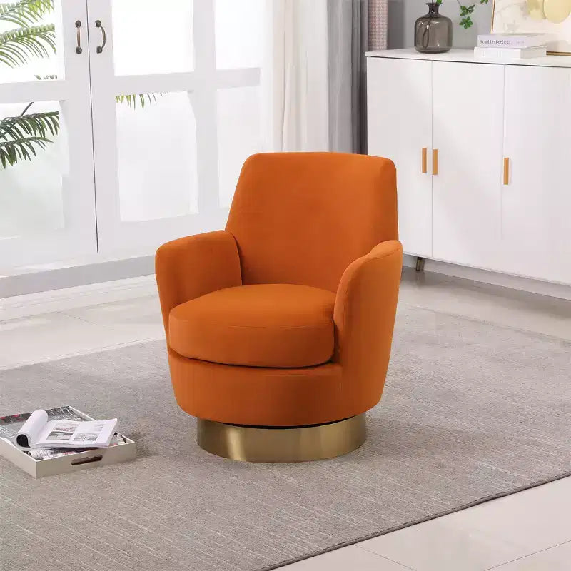 Poltrona Girevole a Barile, Poltrona Rotonda con Base in Acciaio Inossidabile Dorato, Poltrona da Lettura Moderna Girevole a 360° per Soggiorno o Camera da Letto