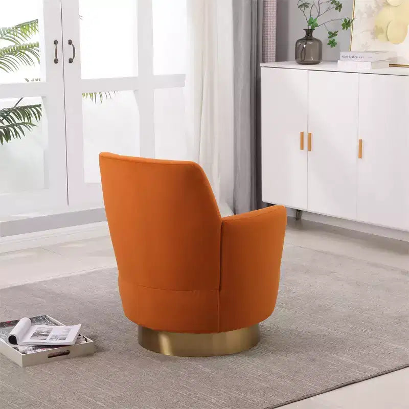 Poltrona Girevole a Barile, Poltrona Rotonda con Base in Acciaio Inossidabile Dorato, Poltrona da Lettura Moderna Girevole a 360° per Soggiorno o Camera da Letto