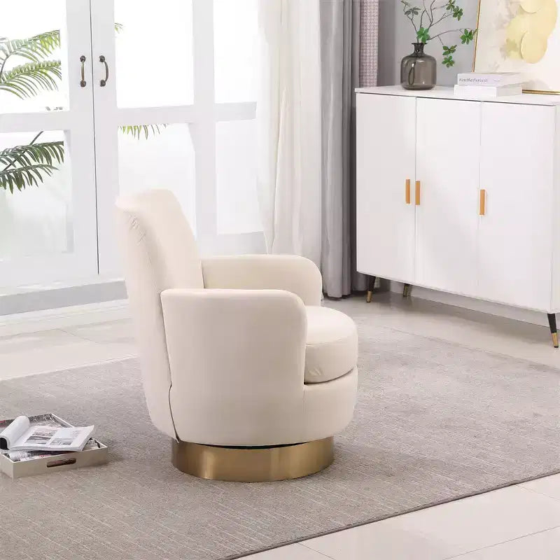 Poltrona Girevole a Barile, Poltrona Rotonda con Base in Acciaio Inossidabile Dorato, Poltrona da Lettura Moderna Girevole a 360° per Soggiorno o Camera da Letto