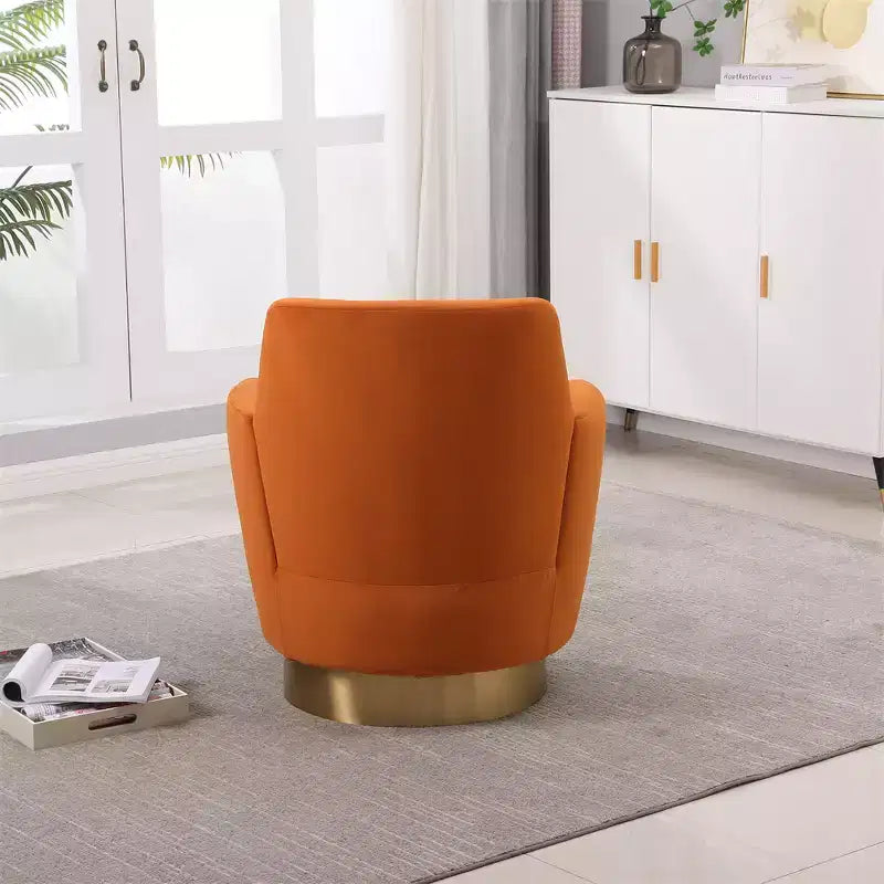 Poltrona Girevole a Barile, Poltrona Rotonda con Base in Acciaio Inossidabile Dorato, Poltrona da Lettura Moderna Girevole a 360° per Soggiorno o Camera da Letto