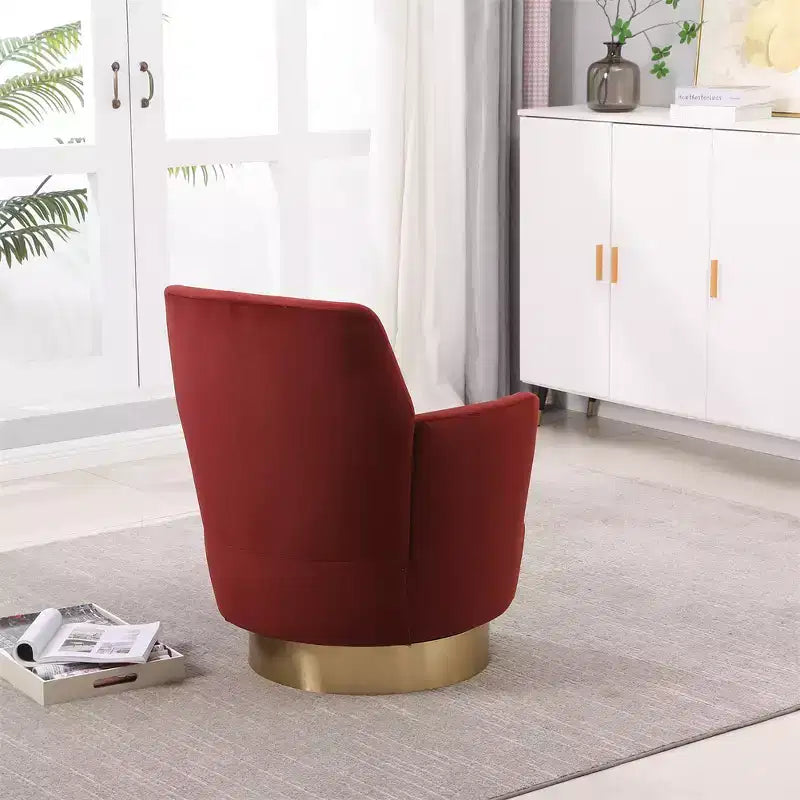 Poltrona Girevole a Barile, Poltrona Rotonda con Base in Acciaio Inossidabile Dorato, Poltrona da Lettura Moderna Girevole a 360° per Soggiorno o Camera da Letto