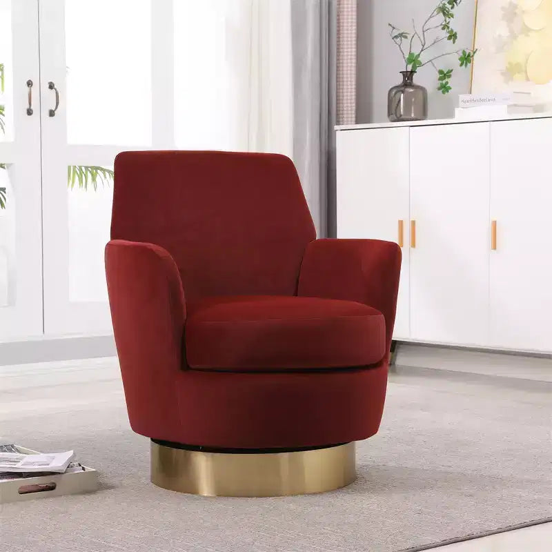 Poltrona Girevole a Barile, Poltrona Rotonda con Base in Acciaio Inossidabile Dorato, Poltrona da Lettura Moderna Girevole a 360° per Soggiorno o Camera da Letto