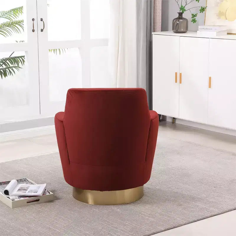 Poltrona Girevole a Barile, Poltrona Rotonda con Base in Acciaio Inossidabile Dorato, Poltrona da Lettura Moderna Girevole a 360° per Soggiorno o Camera da Letto