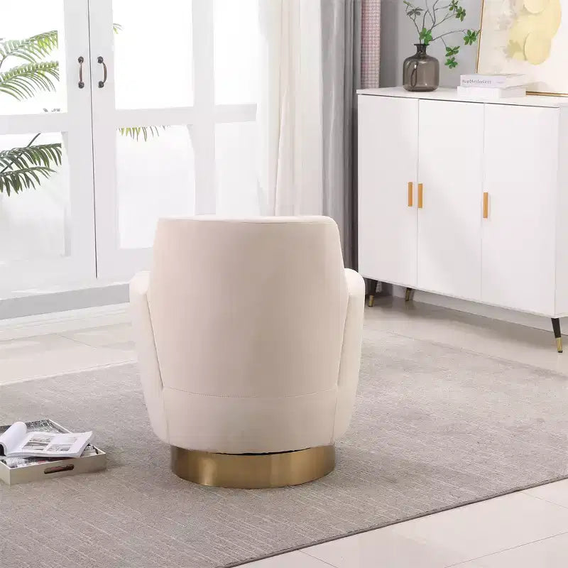Poltrona Girevole a Barile, Poltrona Rotonda con Base in Acciaio Inossidabile Dorato, Poltrona da Lettura Moderna Girevole a 360° per Soggiorno o Camera da Letto