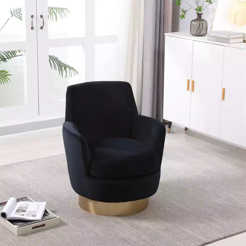 Poltrona Girevole a Barile, Poltrona Rotonda con Base in Acciaio Inossidabile Dorato, Poltrona da Lettura Moderna Girevole a 360° per Soggiorno o Camera da Letto