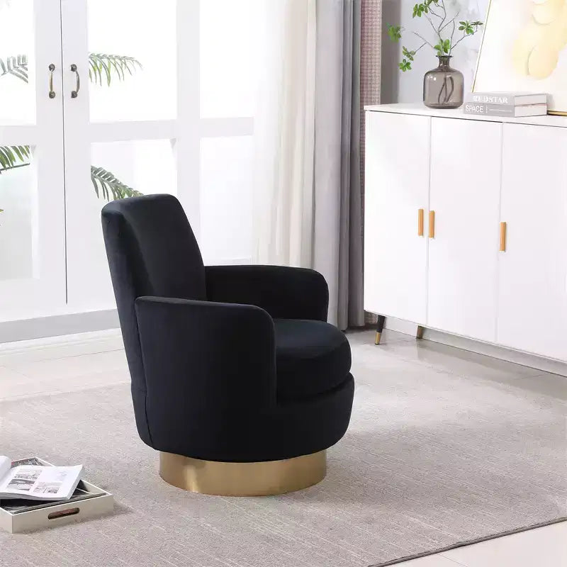 Poltrona Girevole a Barile, Poltrona Rotonda con Base in Acciaio Inossidabile Dorato, Poltrona da Lettura Moderna Girevole a 360° per Soggiorno o Camera da Letto