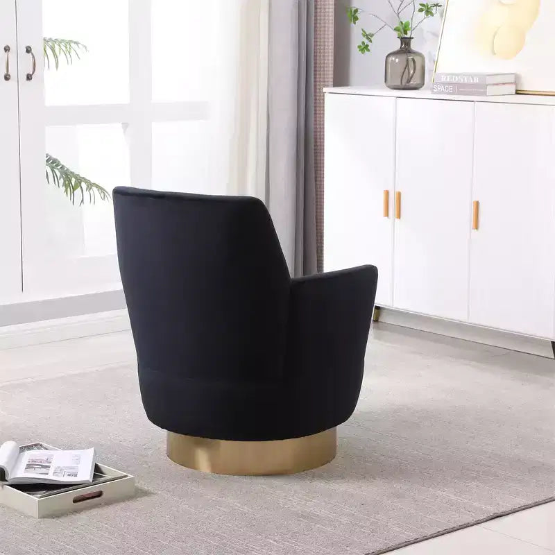 Poltrona Girevole a Barile, Poltrona Rotonda con Base in Acciaio Inossidabile Dorato, Poltrona da Lettura Moderna Girevole a 360° per Soggiorno o Camera da Letto