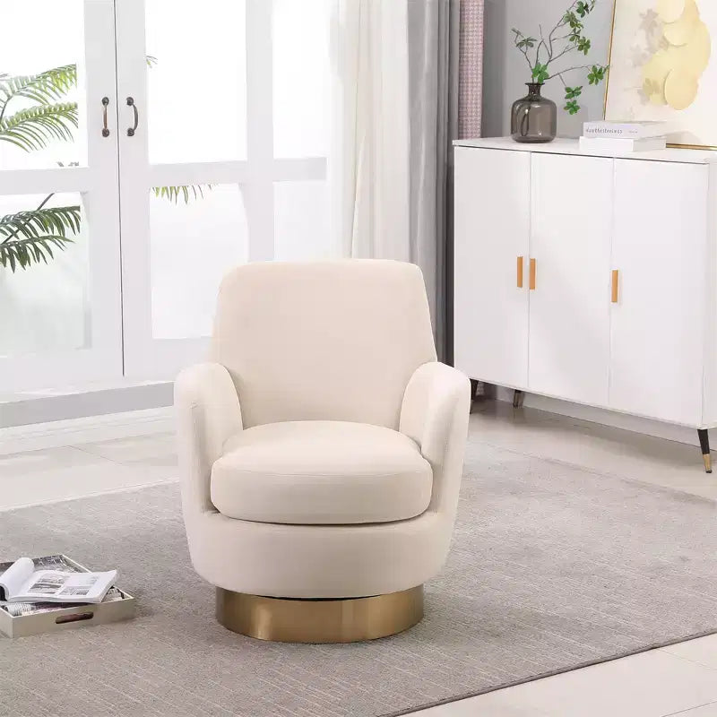 Swivel Barrel Chair, Round Accent Armchair With Gold Stainless Steel Base, Modern 360 Reading Chair for Living Room or Bedroom