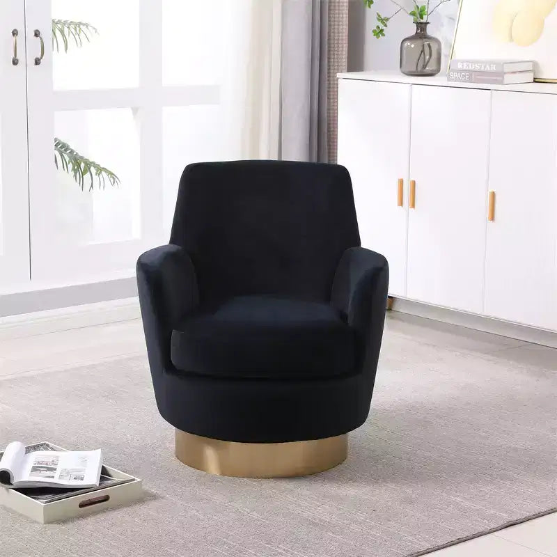 Poltrona Girevole a Barile, Poltrona Rotonda con Base in Acciaio Inossidabile Dorato, Poltrona da Lettura Moderna Girevole a 360° per Soggiorno o Camera da Letto