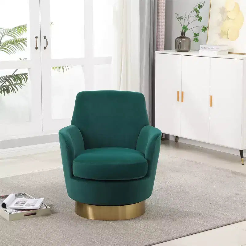 Poltrona Girevole a Barile, Poltrona Rotonda con Base in Acciaio Inossidabile Dorato, Poltrona da Lettura Moderna Girevole a 360° per Soggiorno o Camera da Letto