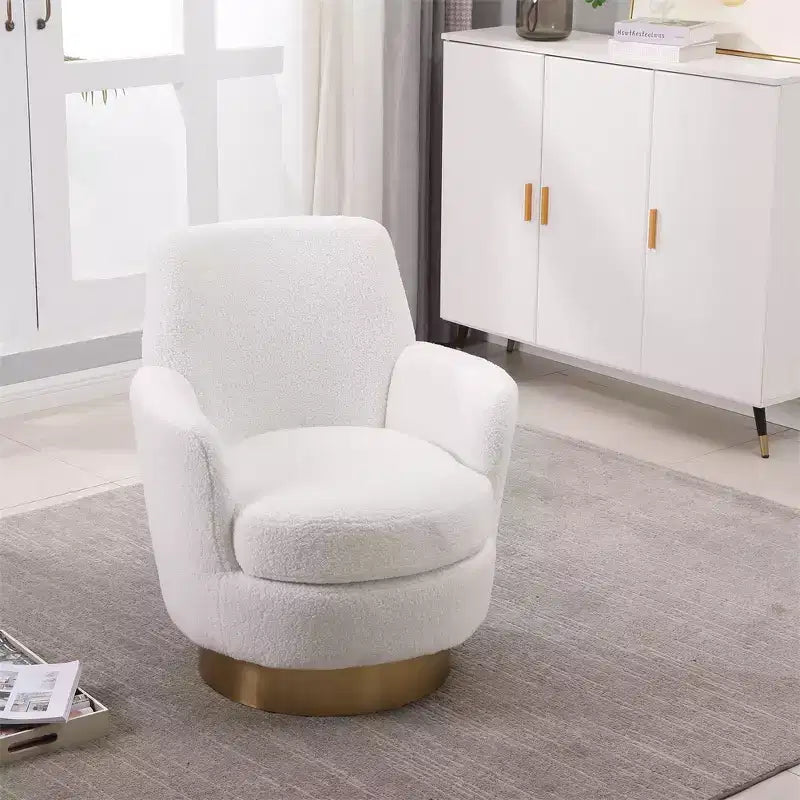 Poltrona Girevole a Barile, Poltrona Rotonda con Base in Acciaio Inossidabile Dorato, Poltrona da Lettura Moderna Girevole a 360° per Soggiorno o Camera da Letto