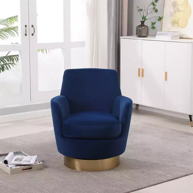 Poltrona Girevole a Barile, Poltrona Rotonda con Base in Acciaio Inossidabile Dorato, Poltrona da Lettura Moderna Girevole a 360° per Soggiorno o Camera da Letto