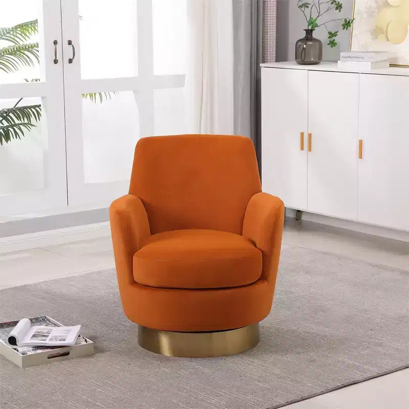 Poltrona Girevole a Barile, Poltrona Rotonda con Base in Acciaio Inossidabile Dorato, Poltrona da Lettura Moderna Girevole a 360° per Soggiorno o Camera da Letto