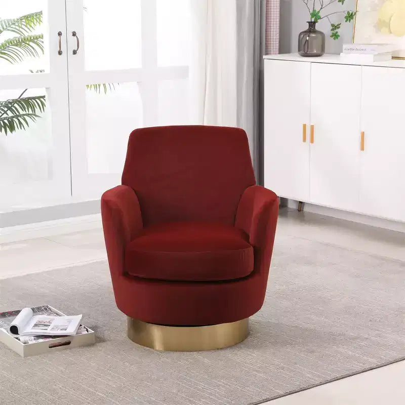 Poltrona Girevole a Barile, Poltrona Rotonda con Base in Acciaio Inossidabile Dorato, Poltrona da Lettura Moderna Girevole a 360° per Soggiorno o Camera da Letto