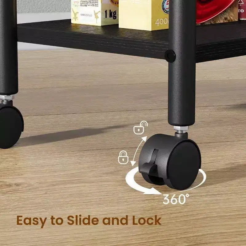 Carrello Portaoggetti Slim a 4 Ripiani in Metallo e Legno, Carrello da Bagno Salvaspazio, Carrello Utensili Stretto Nero su Ruote per Cucina Lavanderia